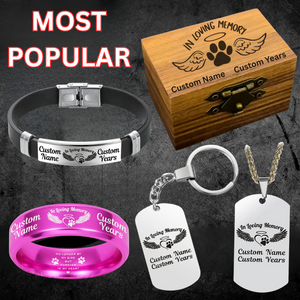 In Loving Memory Pet Memorial Ring 🐕 Personalized Tribute + FREE Bracelet 🐾 w/Purchase! 🐈