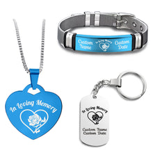 Load image into Gallery viewer, In Loving Memory Heart Rose Bundle (Bracelet+Necklace+Keychain)