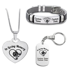 Load image into Gallery viewer, In Loving Memory Heart Rose Bundle (Bracelet+Necklace+Keychain)